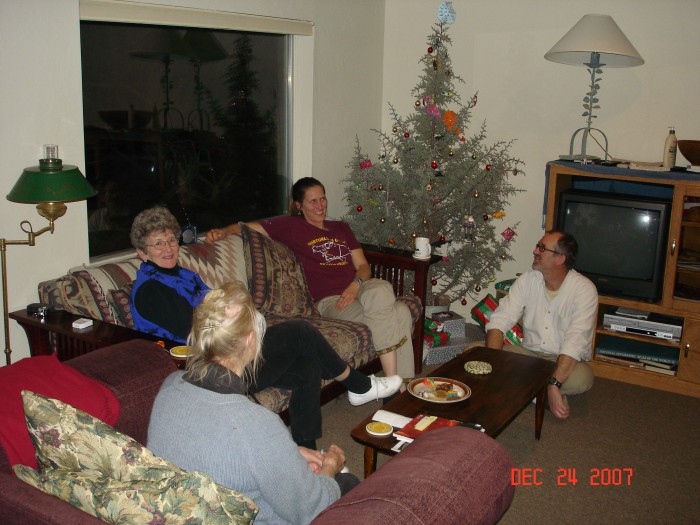 Here we are with the tree trimmed in the living room.  The window on the left looks out directly on Mt. Shasta.