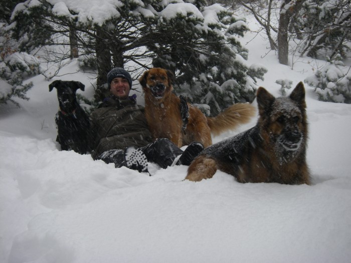 Jorge and dogs doing some sledding up Neffs Canyon