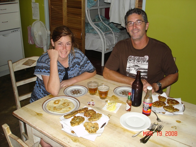 The final step is to put the smashed pipis into some tempura batter and fry them up like pancakes.  serve with sweet chili sauce or good old Tabasco