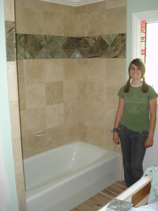 Guest Bath, and Michaela.  Counter will match the trim in the shower.