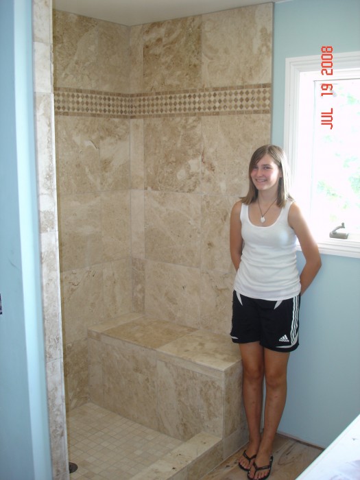 Master bath, and Deirdre.  Counters will match the shower tile.
