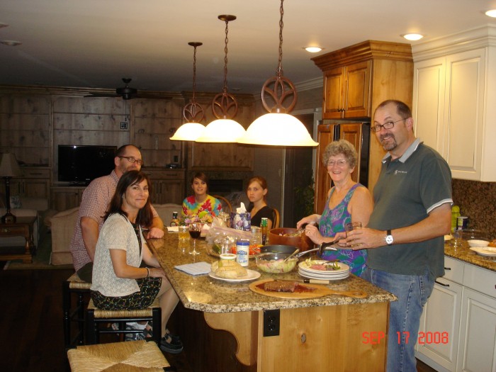 Our first meal in the new kitchen, the night before we left. (Ann and Steven were in St. Louis.)