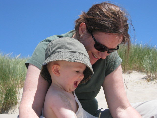 Stevan and his Momma having fun in the dunes at Cannon Beach