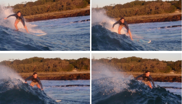 Some nice little waves, here is a seris of katie going down the line.