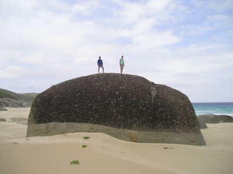 this huge rock was sticking out of the sand at a beach we went to. it was amazing