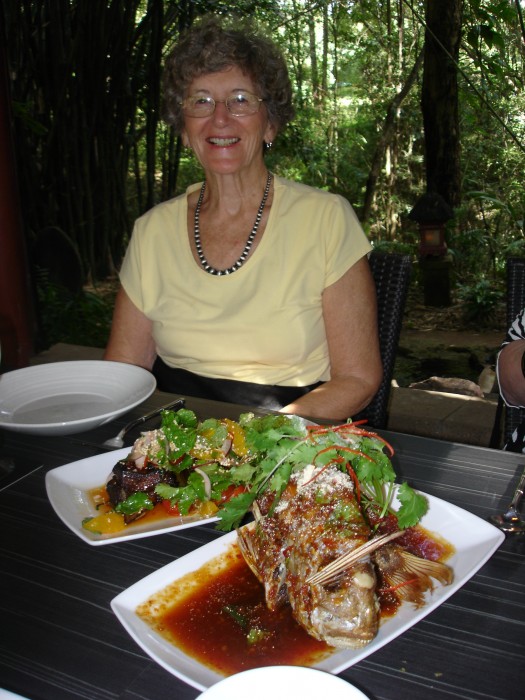 They took us to lunch in the rain forest and Judy had fish!