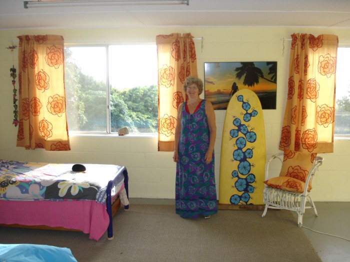 Judy sewed curtains for the girl's room, and cushions and table cloth for the upstairs.