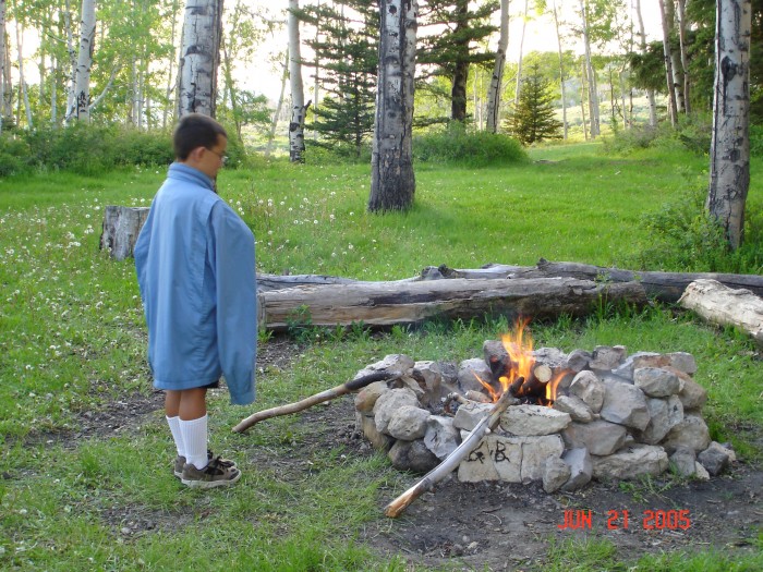 Starting the fire at the camp above Ferron in 2005.