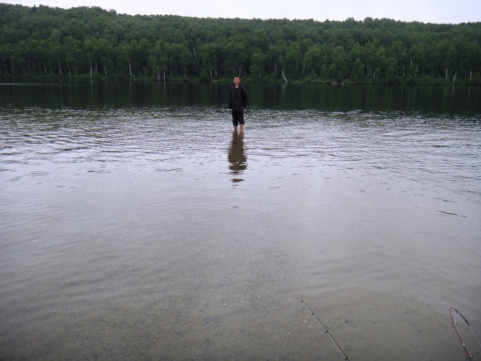 Andy walking on water at Sand Point Pipestone Lake