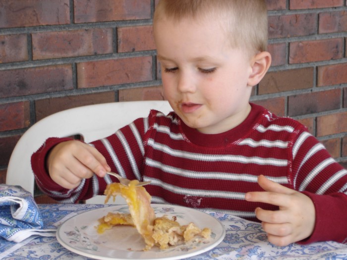 Steven enjoyed the peach pie and ice cream.