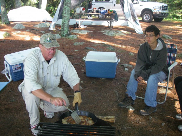 One of the many fish fry-ups.  This one happened to be the last.  Bass and Pancakes Breakfast Caliper Lake.