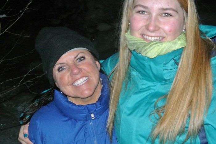 Laura adn Deirdre on New Years eve walk near the cabin