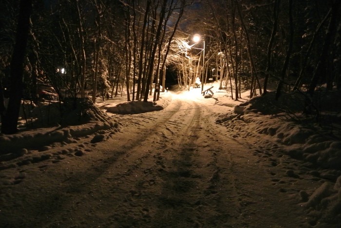 The road up to the cabin at night (aka The Shining)