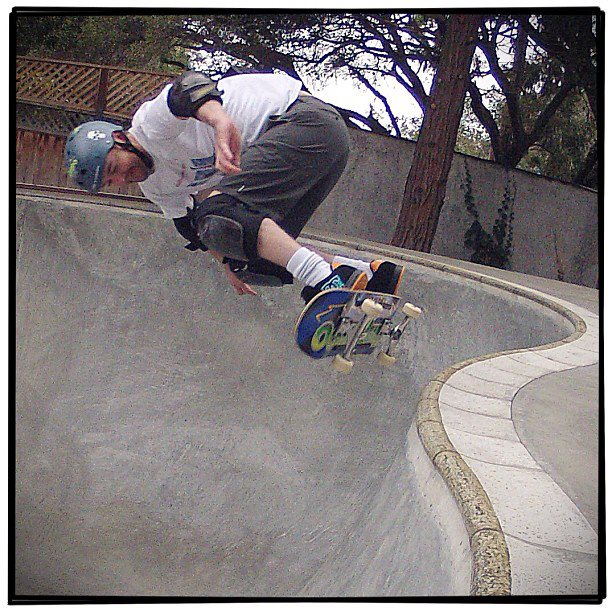 Learning to do backside airs over the hip.  Picture by Joey, he does a lot of the graphics for the Weirdo boards.