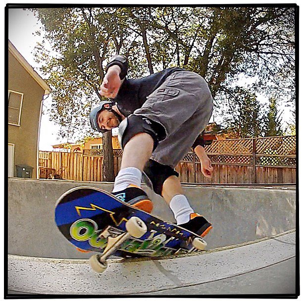 Another Joey pic.  The coping in the deep end is really smooth so these feeble grinds work out.