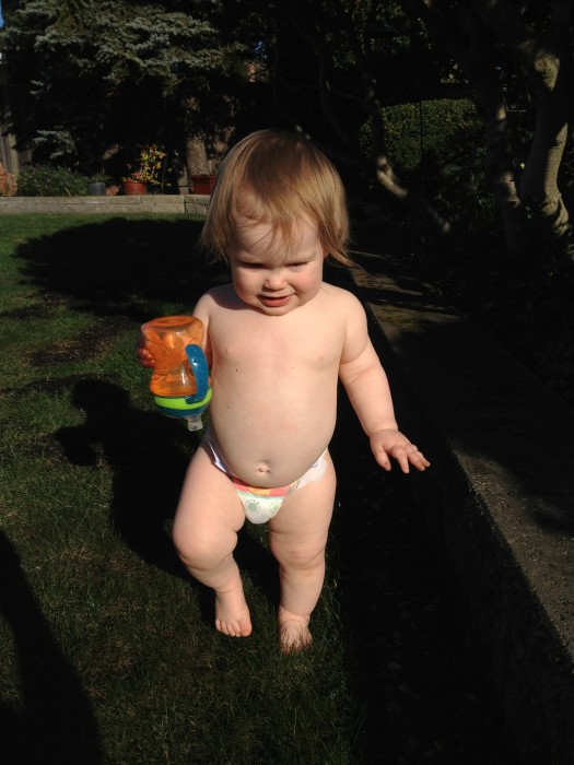 She has discovered the outside world and wants to go out all the time.  Here she is after getting her clothes all muddy.