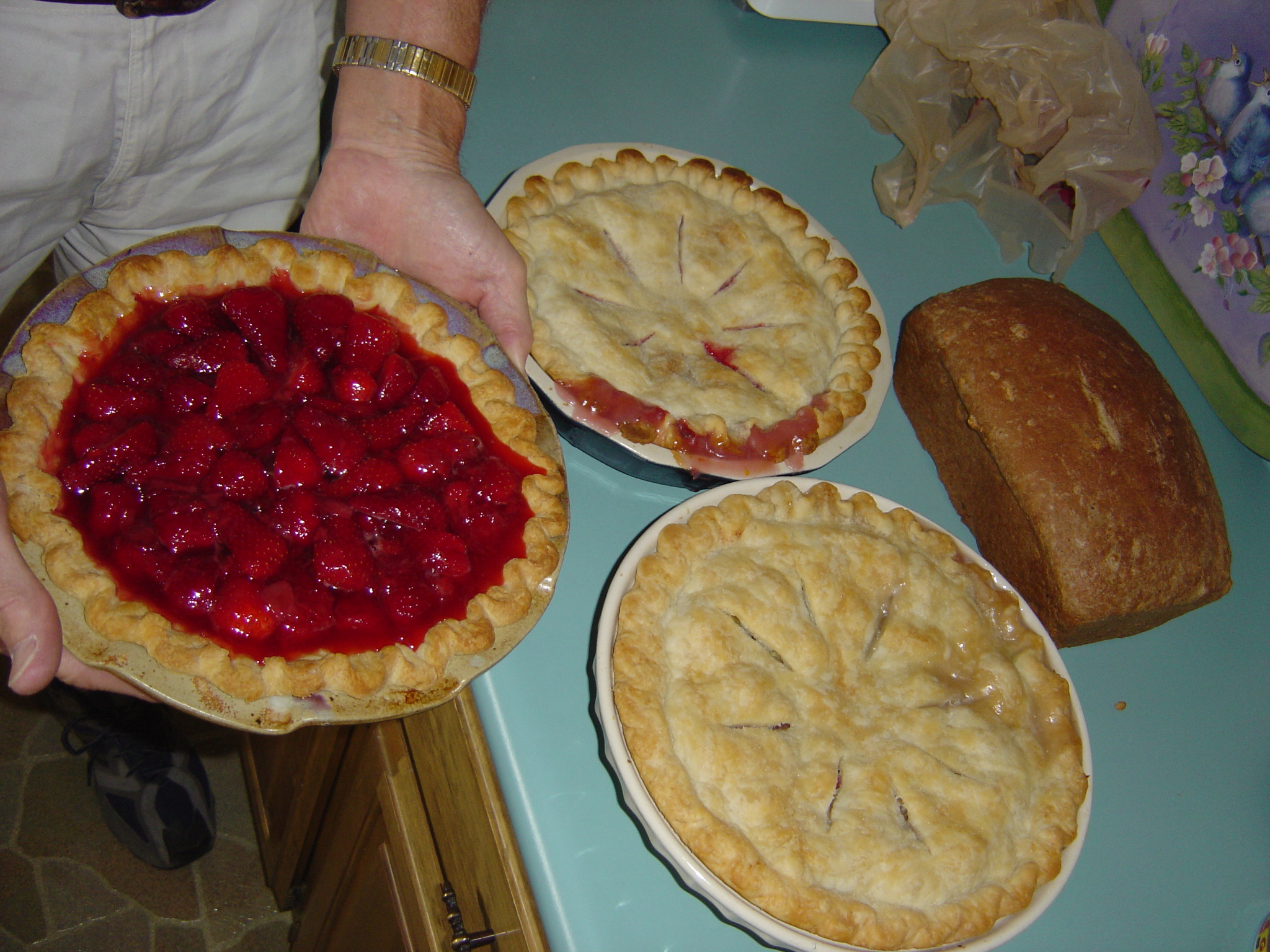 strawberry, strawberry rhubarb, and rhubarb