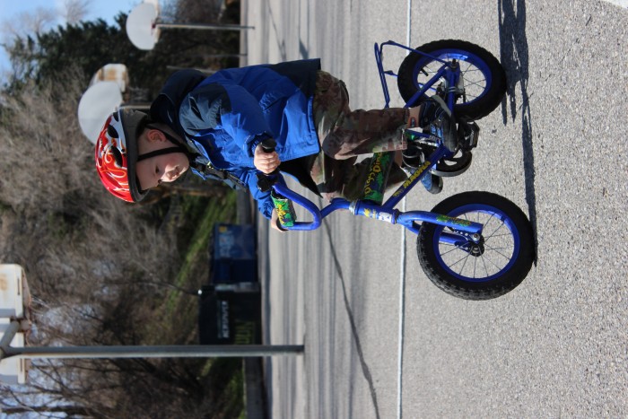 Steven just started riding.  I think we need a bigger bike.