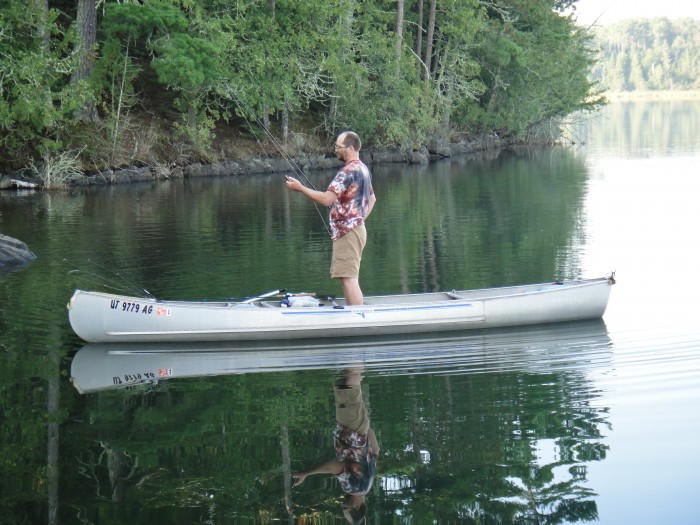 Jason using the canoe stand-up paddle board style. &quot;It's easier to cast and see&quot;