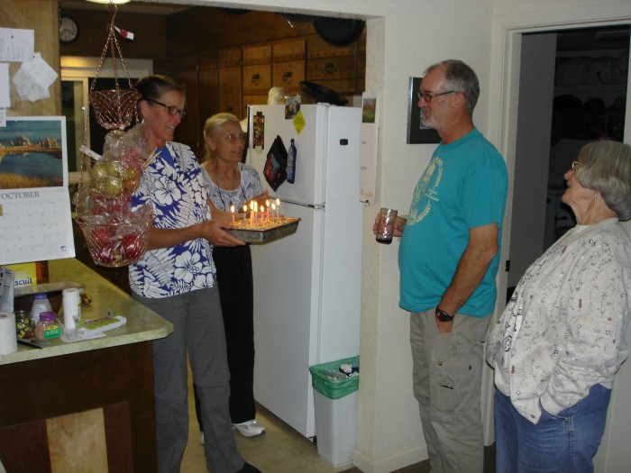 He blew out all the candles in one go!  Dinner was lamb shanks.  Margaret's famous carrot cake (recipe to be posted!)