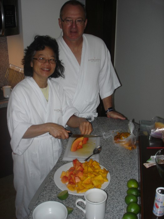 Jon and Carrie cooked a lot.  Here preparing mango and papaya for breakfast.