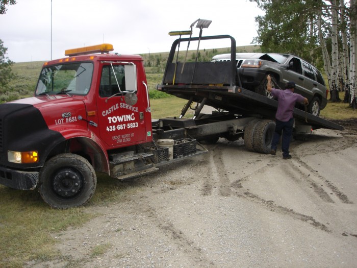 Hauling off the jeep.