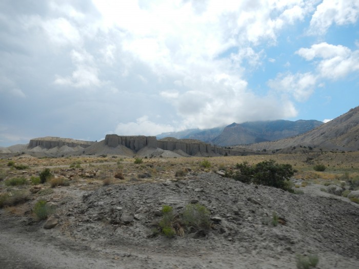 A view from the badlands at the mouth of Ferron Canyon, 4000 ft below where we were camped.