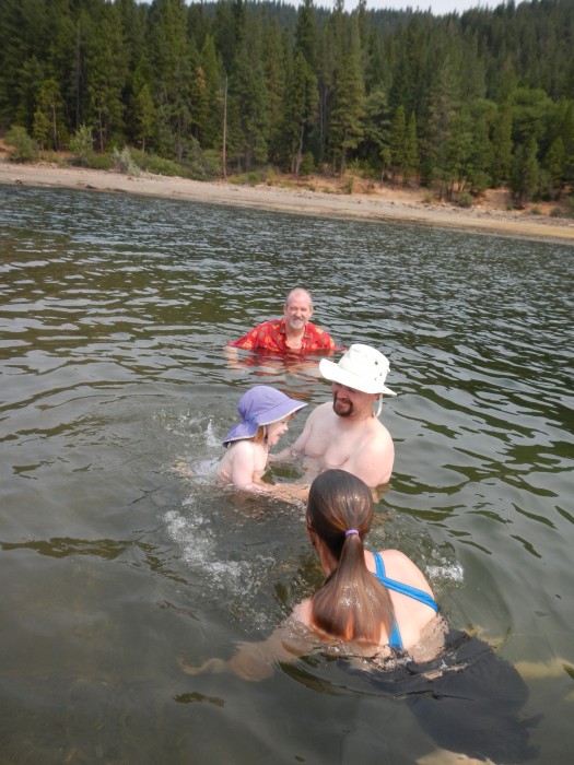 Everyone got in for a swim and it was a welcome relief from temps over 95F and lots of smoke from fires burning in a ring around Shasta Valley.