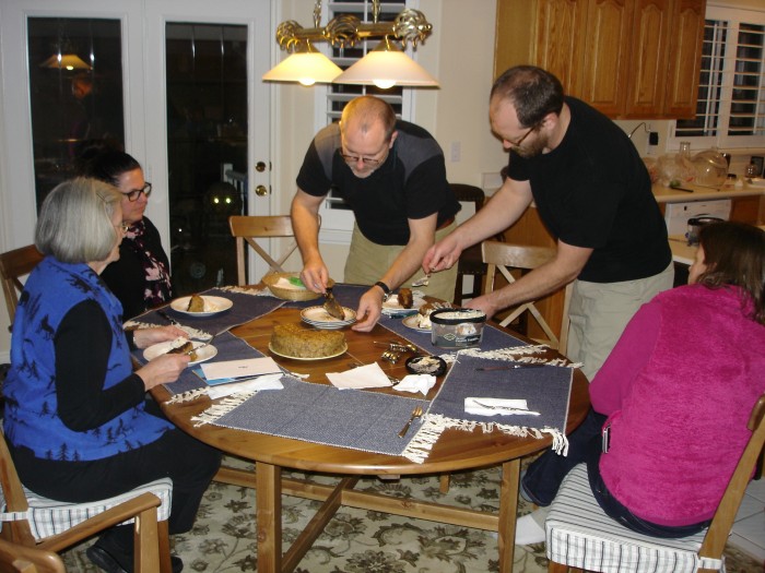 Cutting the cake.