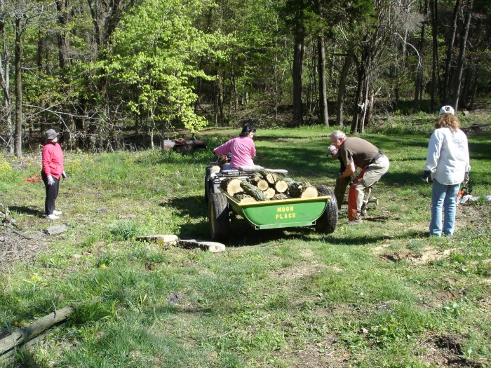 Off to the wood pile.  He has a wood burner in the basement.