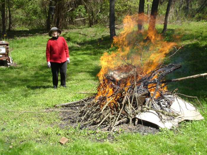 We had to burn the branches from the cut trees, as well as all the other brush piles we could find.  Judy was in charge of the burn!