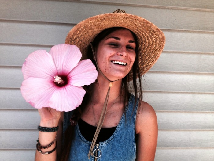 Michaela with one of Deb's flowers