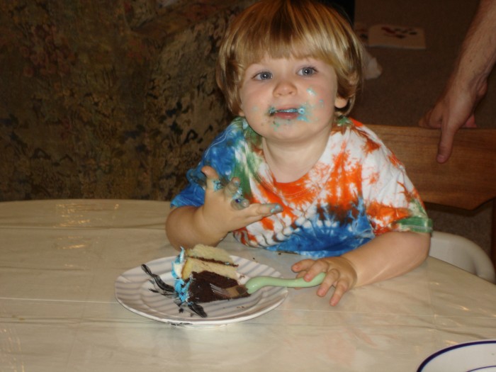 Winston enjoyed the cake as much as Mathilda.