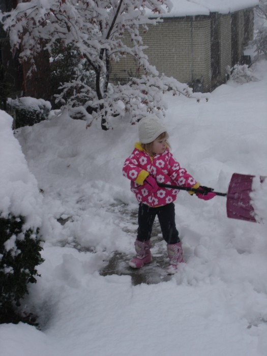 Mathilda helped with the shoveling.