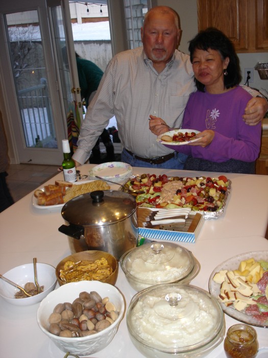 Dinner at Dave's.  Laura's dad, Ed, made his famous antipasto.