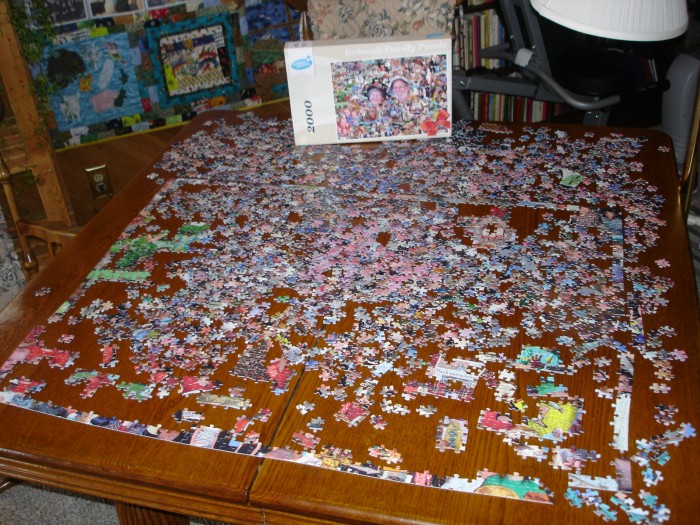 Mike got us a 2000-piece edition of the family puzzle.  I'll post a completion picture sometime before summer!