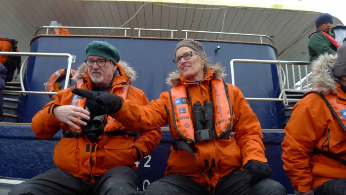 Us in a Zodiak Mark 5 going on an excursion ashore. Nice jackets, eh? Anyone want one?