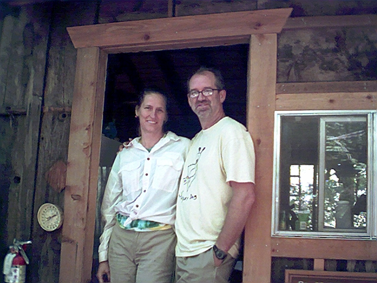 C &amp; A at the &quot;rustic&quot; cabin, fridge, hot water, electricity, stove, satelite internet, and a ton of characters.