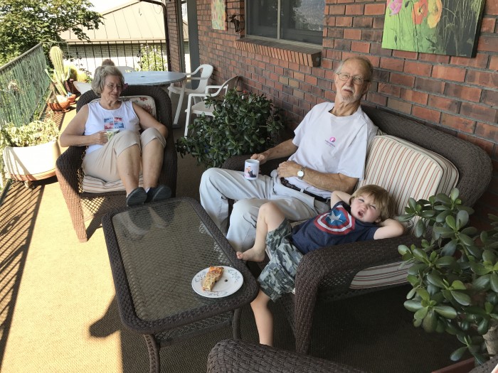 Winston chillaxing with Gramma and Grampa