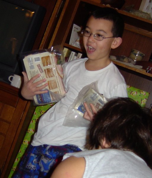 Like father like son -  I've never seen Andy so excited as when he got 10 lbs of bacon for Christmas