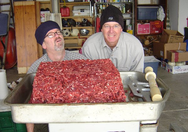 Chris and Jon ground 70 lbs of deer, elk, and hog.