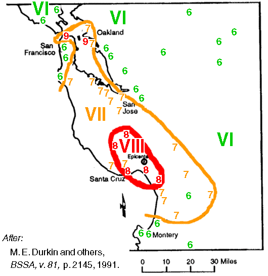 Loma Prieta (World Series) earthquake in Mercalli Intensity