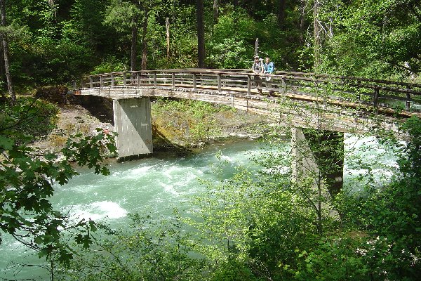 Chris and Ada at a bridge crossing a few miles up the Pacific crest trail