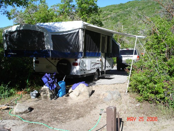 Here we are at our favorite spot in the Wasatch State Park campground  Mid-week, no kids, no one else there!  Perfect!  Good golf, good weather, then Friday-Sunday it snowed!