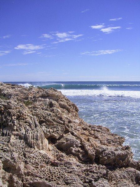 the cliffs overlooking the break are made of fossil corals, pleistocene i believe