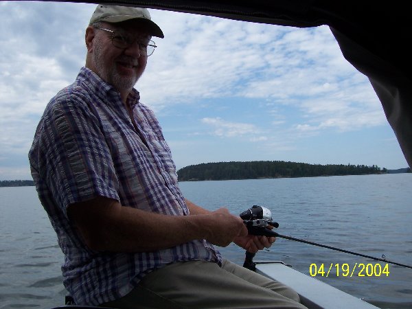 Dave in the trolling seat. A great fishing coach.