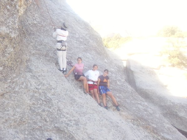 Danelle, Micheala, and Emma waitng their turn at the climbing area