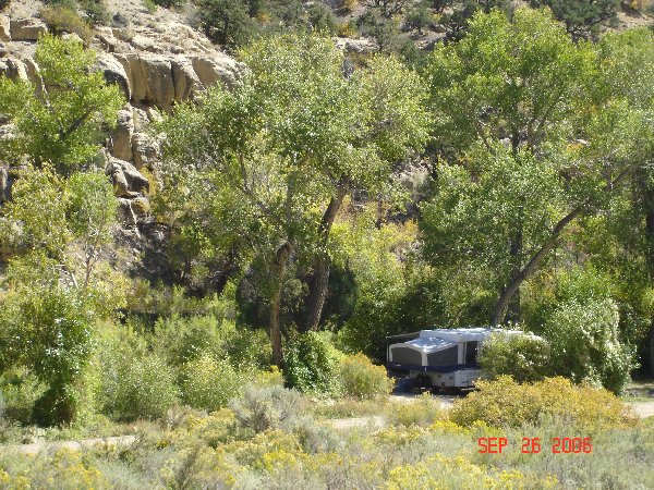 This is our camp site on the Ferron River.  No one else arround, which is why we like to camp in September and October.