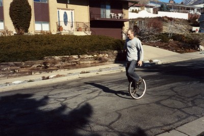 A rare picture of my tech support guy ON his new unicycle!