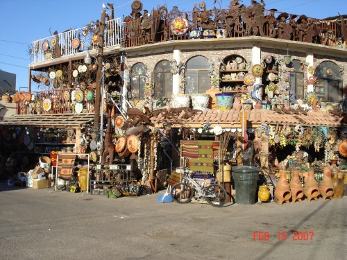 There are still tourist stores out on Rocky Point, and this is a picture  of one of the more interesting and chaotic ones.  Notice the mariachies on the roof!